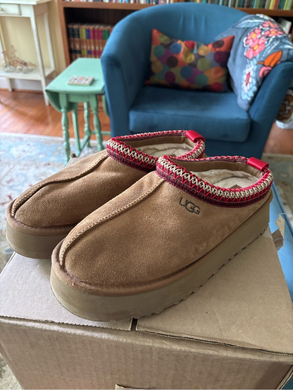 UGG Tazz Platform Slippers Chestnut Suede Size 9 Style S/N 1122553